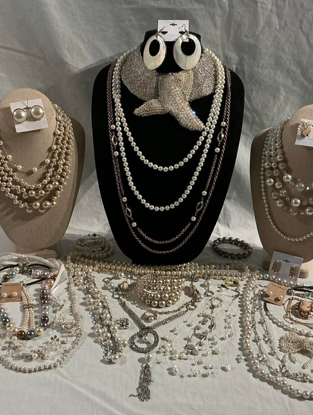 Pearl Multi-Strand Statement Necklace - Cream Pearl Layered Fashion Jewelry